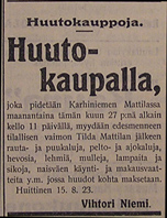 Huutokauppa Mattilassa 1923